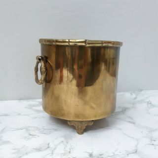 Vintage Brass Champagne Ice Bucket Hollywood Regency Bamboo Planter