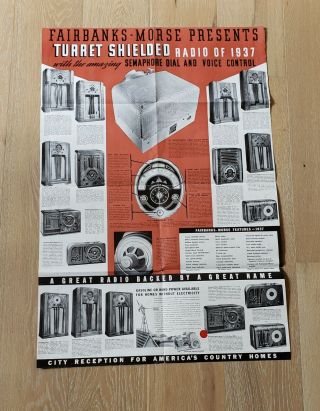 1937 Fairbanks Morse Turret Shealded Radio Large 23 " X 34 " Advertisment