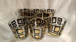 8 Vintage Glasses With Black And Gold Atomic Starbursts