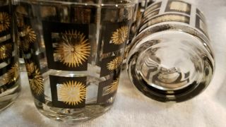 8 Vintage glasses with black and gold atomic starbursts 3