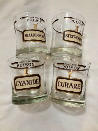 Set Of 4 Vintage Name Your Poison Rock Glasses By Cera Neiman Marcus