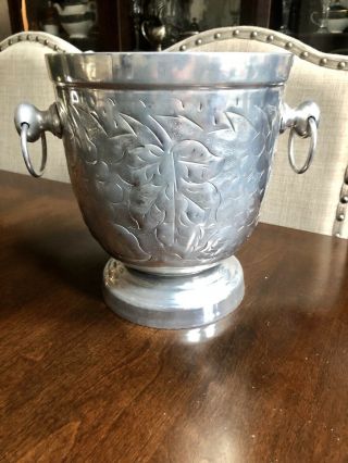 Pewter Champagne Ice Bucket With Grapes And Leaves W/ Handles And Scoop
