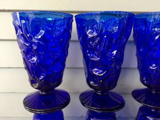 Set of 8 Vintage Cobalt Blue Dimpled Textured Glasses Goblets 5 1/4 