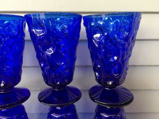 Set of 8 Vintage Cobalt Blue Dimpled Textured Glasses Goblets 5 1/4 