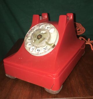 Vintage Red Western Electric Bell System Rotary Dial Desk Telephone