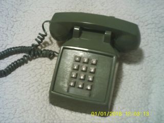 Vintage 70s Olive Green Push Button Desk Phone Itt Retro Farmhouse