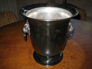 Silverplate Champagne Wine Cooler Ice Bucket With Insert And Lions Heads Handles