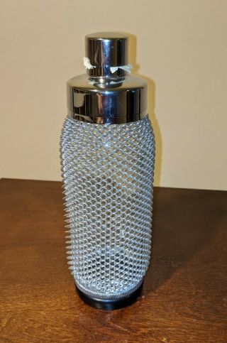 Rare Vintage Mid Century Modern Mesh Wrapped Glass Cocktail Shaker