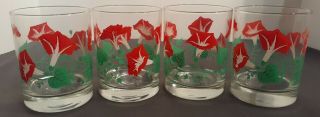 Vintage Georges Briard 14 Oz Glasses - Set Of 4 - Morning Glory Red - Nos