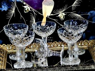 Fabulous Art Deco Crystal Hollow Stem Hand Diamond Cut Champagne Glasses Bohemi