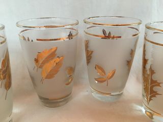 5 Vintage Mcm Libbey Gold Rimmed Frosted Leaves Highball Glasses Bar Cocktail