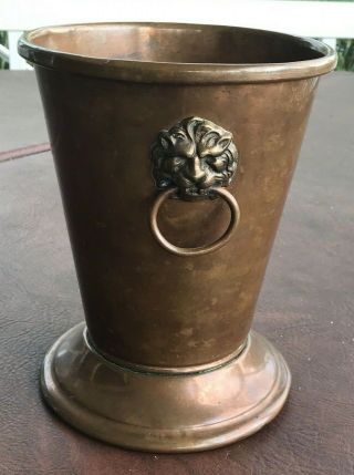 Vintage Copper Wine Champagne Ice Bucket W/ Lion Ring Handles Rolled Edges