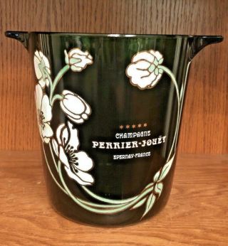 Vintage Perrier - Jouet Hand Painted Green Glass French Champagne Ice Bucket