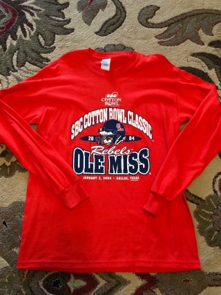 Vintage Ole Miss Rebels 2004 Sbc Cotton Bowl Long Sleeve T Shirt Red Size Large
