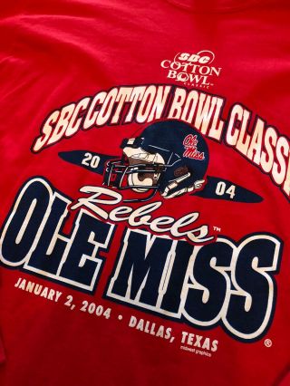 Vintage Ole Miss Rebels 2004 SBC Cotton Bowl Long Sleeve T Shirt Red Size Large 2