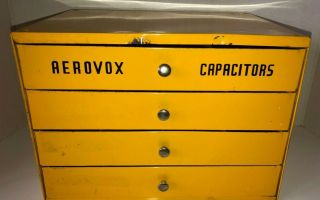 4 Drawer Vintage Metal Cabinet Aerovox Capacitors Yellow Organizing Cabinet