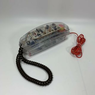 Vintage Clear Transparent Phone Telephone 1980s - 1990s Push Button Lights Up