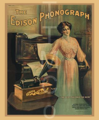 14 " X 17 " Reproduced Edison Cylinder Phonograph Canvas Banner
