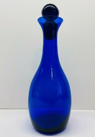 Vintage Cobalt Blue Glass Decanter With Stopper 10.  5 " Tall