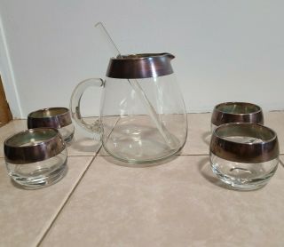 Dorothy Thorpe Silver Pitcher & Roly Poly Glasses Mid Century Modern Mcm