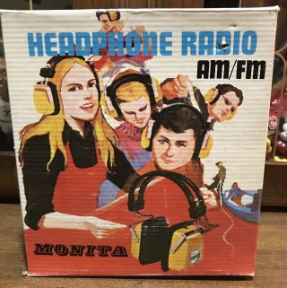 Vintage Headphones 1970’s Am / Fm Radio Monita Yellow