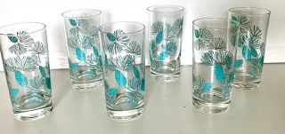 Set 6 Vtg Glassware Marcrest Turquoise Blue Spruce Pinecone Tumblers Glasses Mcm