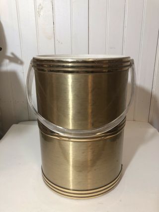 Vintage George Briard Gold Tall Ice Bucket Lucite Handle Mid Century Bar 2