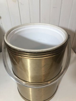 Vintage George Briard Gold Tall Ice Bucket Lucite Handle Mid Century Bar 3