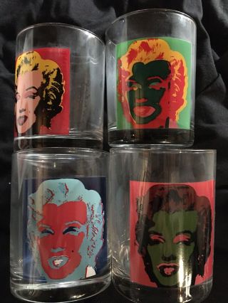 Block Vintage Andy Warhol Marilyn Monroe Lowball Rock Glass Set Of 4