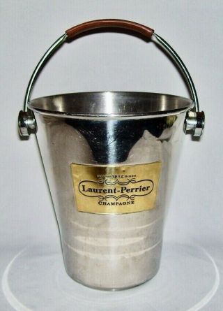 Laurent - Perrier Stainless Steel Champagne Ice Bucket W/plaque & Leather Grip