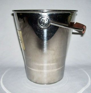 LAURENT - PERRIER Stainless Steel CHAMPAGNE ICE BUCKET w/Plaque & Leather Grip 3