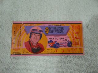 1965 Indy Indianapolis 500 Ticket Stub Aj Foyt Picture