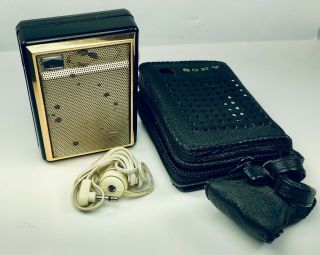 Vintage 1961 Sony Tr - 730 Micro 7 Transistor Radio - Case & Headphones -