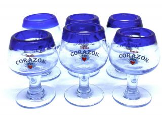 Set Of 6 Corazon Tequila De Agave Cobalt Blue Hand Blown Cordial Shot Glasses