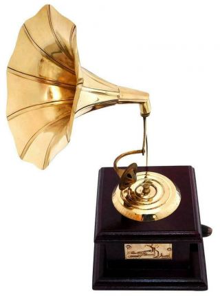 Vintage Brass Gramophone Phonograph For Home Decor