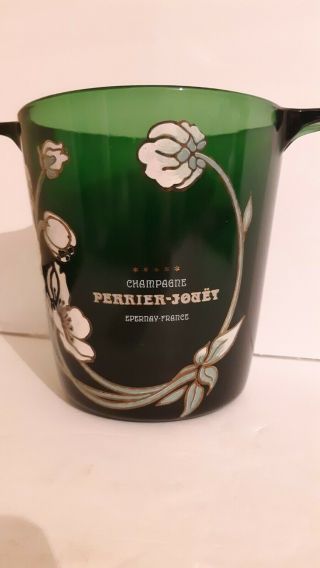Perrier Jouet French Green Glass Hand Painted Champagne Ice Bucket
