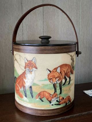 Vintage Bacova Guild Large Ice Bucket Fox Family Sign Grace Gilmore Barware Mcm
