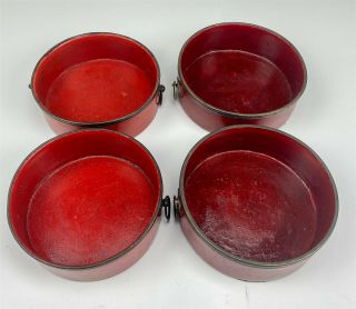 Set 4 English 19th C Red Paper Mache Silver Mounted Double Handle Coasters Lzo