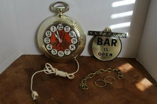 Vintage Spartus Backward Running Bar Is Open - Closed Pub Clock Cool 3