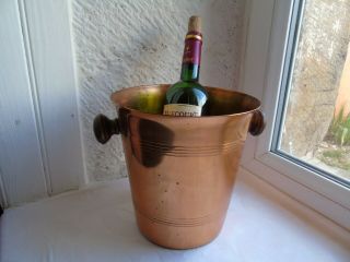 French Copper Ice Champagne Bucket Wood Handles Marked