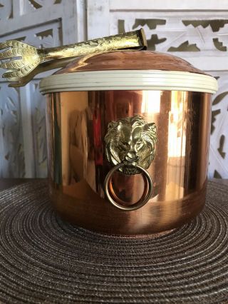 Vintage Coppercraft Guild Copper Ice Bucket With Brass Lion Handles