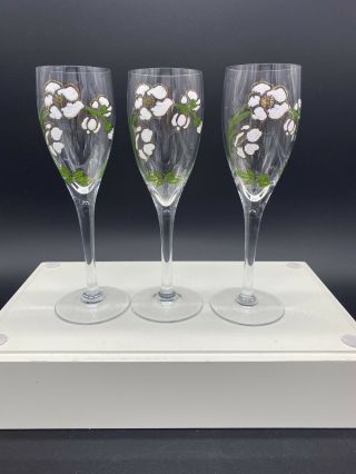 3 Perrier Jouet Belle Epoque Hand Painted Champagne Stem Flutes Glasses 8.  5”
