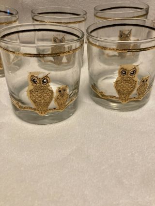 Set 5 Vintage Culver 22KT Gold Owl Low Ball Scotch Cocktail Drinking Glasses 2