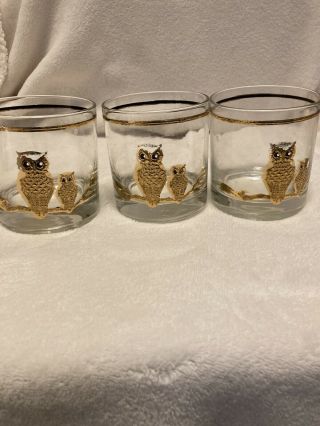 Set 5 Vintage Culver 22KT Gold Owl Low Ball Scotch Cocktail Drinking Glasses 3