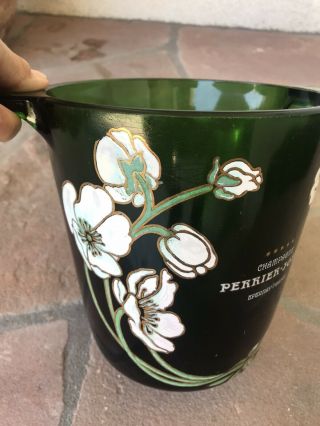 Perriet Jouet Green Glass Painted Flowers Champagne Ice Bucket Beauty