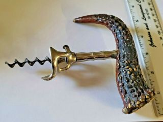 Vintage Antique Faux Stag Horn Handle Corkscrew W/ Sterling Silver Decoration