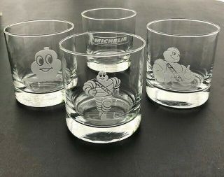 Collectible Set Of 4 Michelin Etched Whiskey Rocks Glasses Weighted Bottom