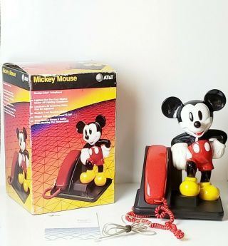 At&t Mickey Mouse Push Button Telephone 1990 Black Red Yellow