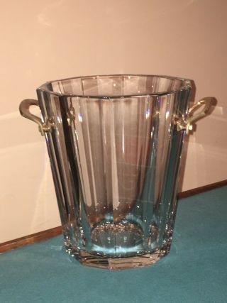 Baccarat Clear Crystal Champagne Ice Bucket W/ Gilt Bronze Handles,  Signed