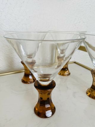 Vintage MCM Amber Cocktail Martini Glass Set of 4 Barware 2